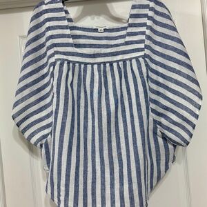Beach Lunch Lounge Size M Blue Striped Linen Cotton Nautical Flutter Top